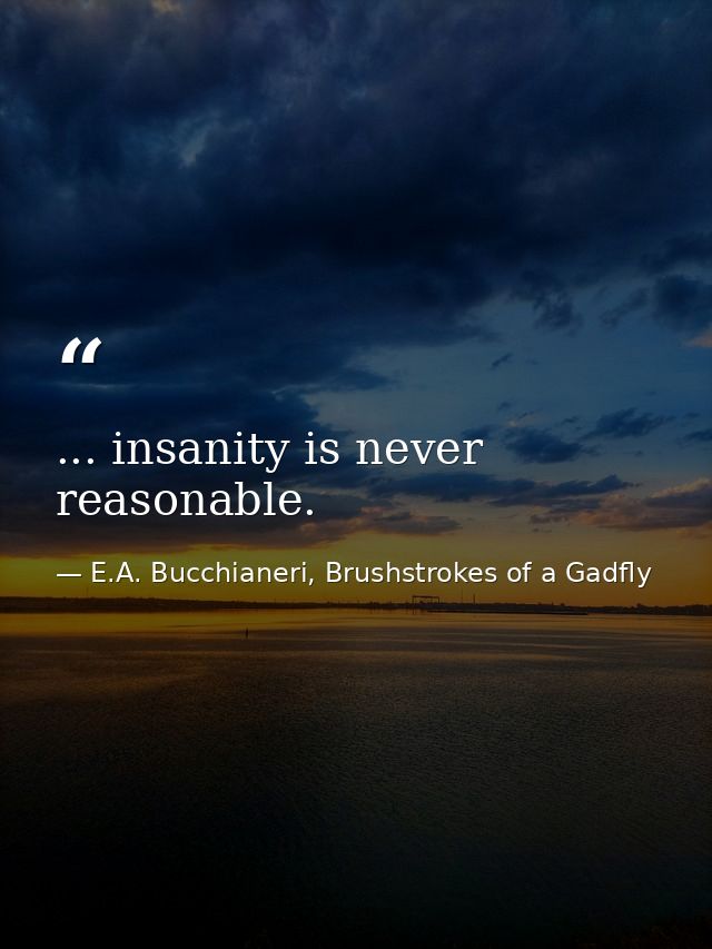 ... insanity is never reasonable. — E.A. Bucchianeri, Brushstrokes of a Gadfly