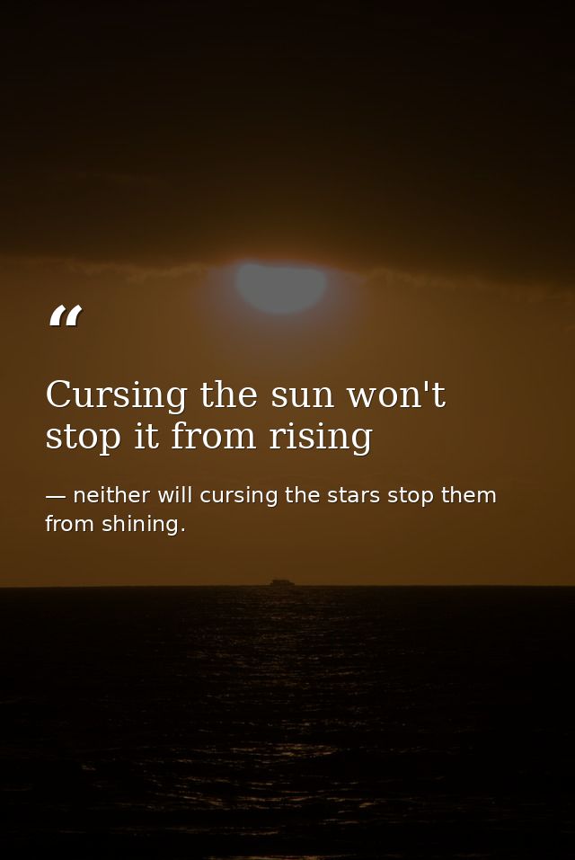 Cursing the sun won't stop it from rising — neither will cursing the stars stop them from shining.