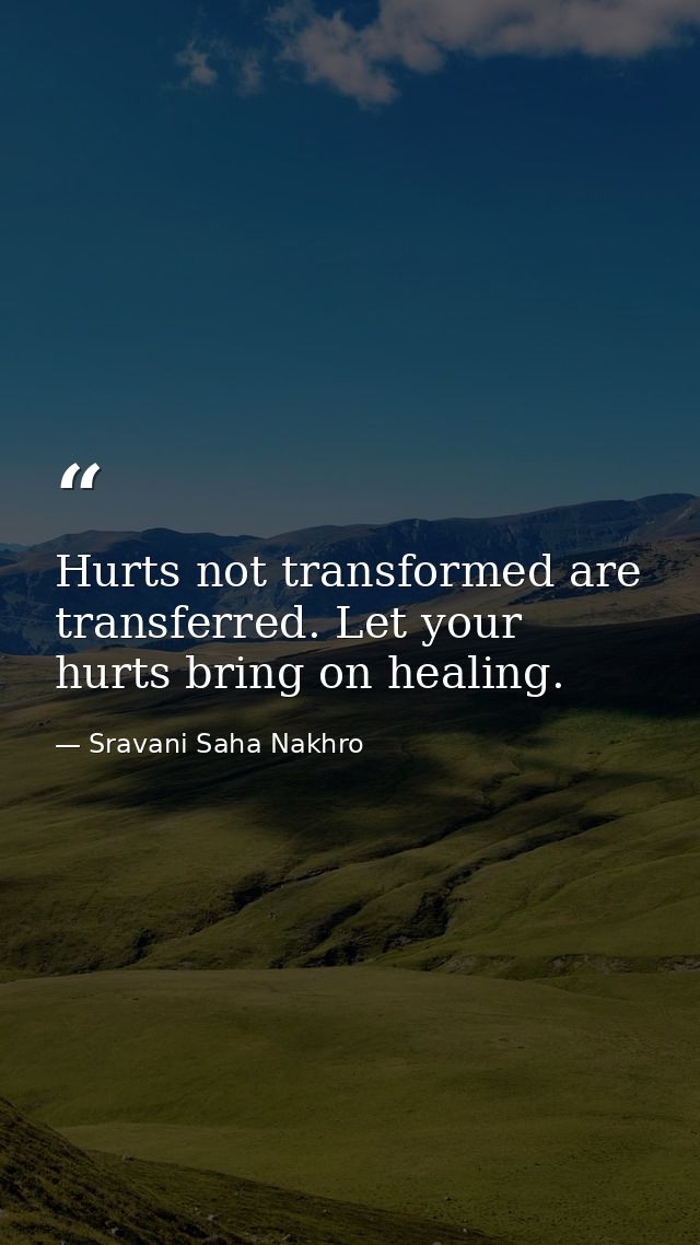 Hurts not transformed are transferred. Let your hurts bring on healing. — Sravani Saha Nakhro