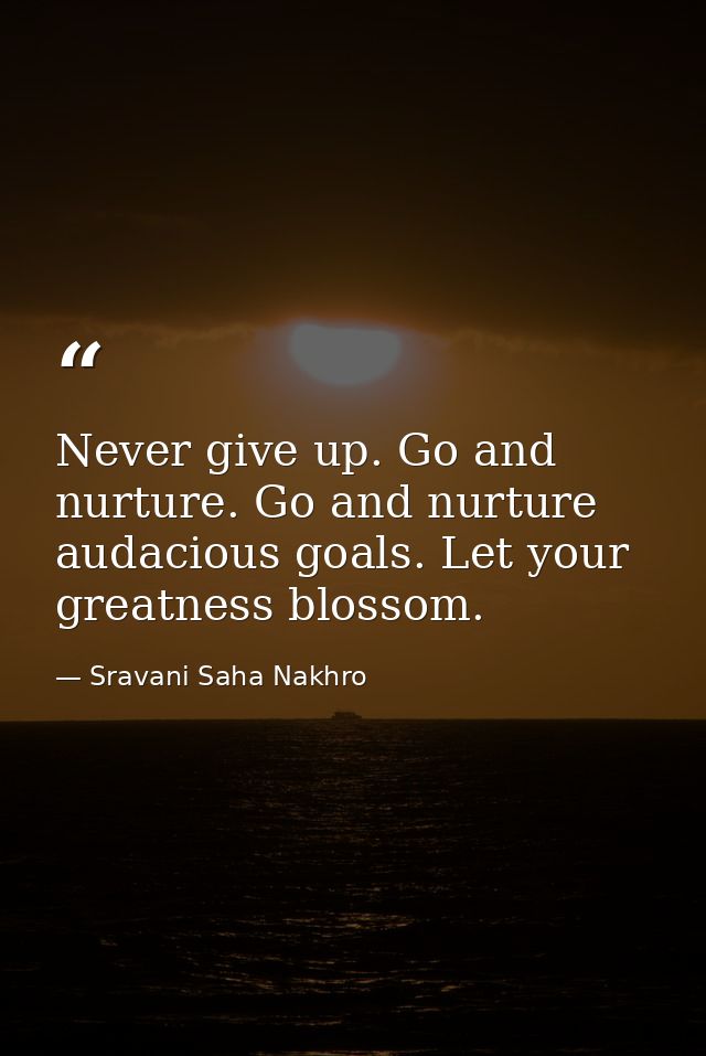 Never give up. Go and nurture. Go and nurture audacious goals. Let your greatness blossom. — Sravani Saha Nakhro