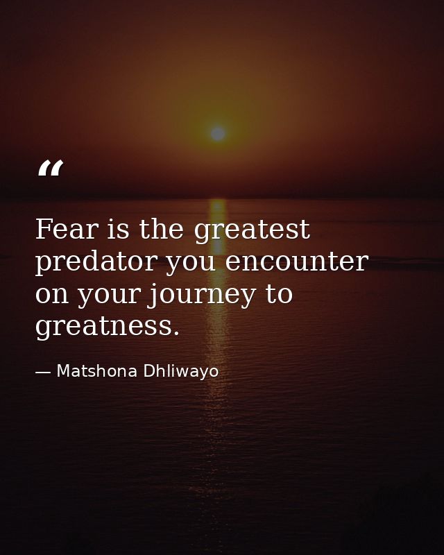 Fear is the greatest predator you encounter on your journey to greatness. — Matshona Dhliwayo