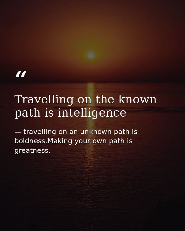 Travelling on the known path is intelligence — travelling on an unknown path is boldness.Making your own path is greatness.