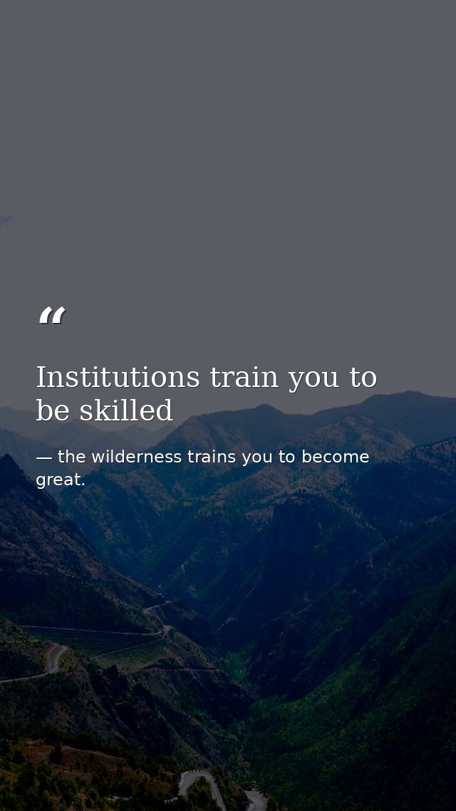 Institutions train you to be skilled — the wilderness trains you to become great.
