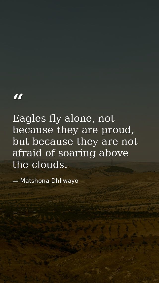 Eagles fly alone, not because they are proud, but because they are not afraid of soaring above the clouds. — Matshona Dhliwayo