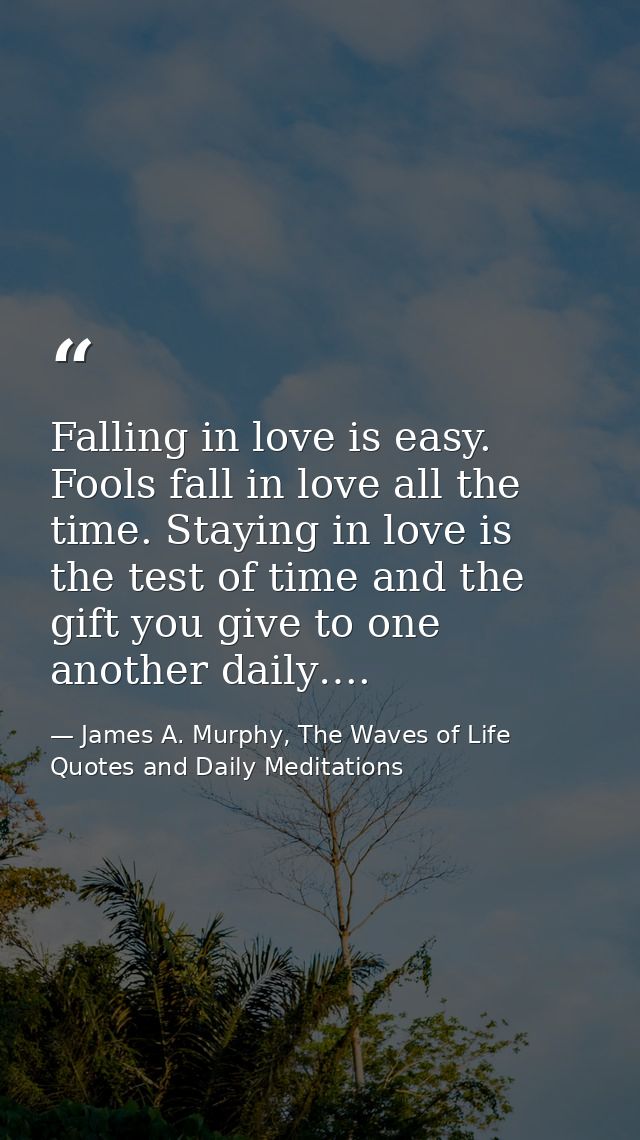 Falling in love is easy. Fools fall in love all the time. Staying in love is the test of time and the gift you give to o — James A. Murphy, The Waves of Life Quotes and Daily Meditations