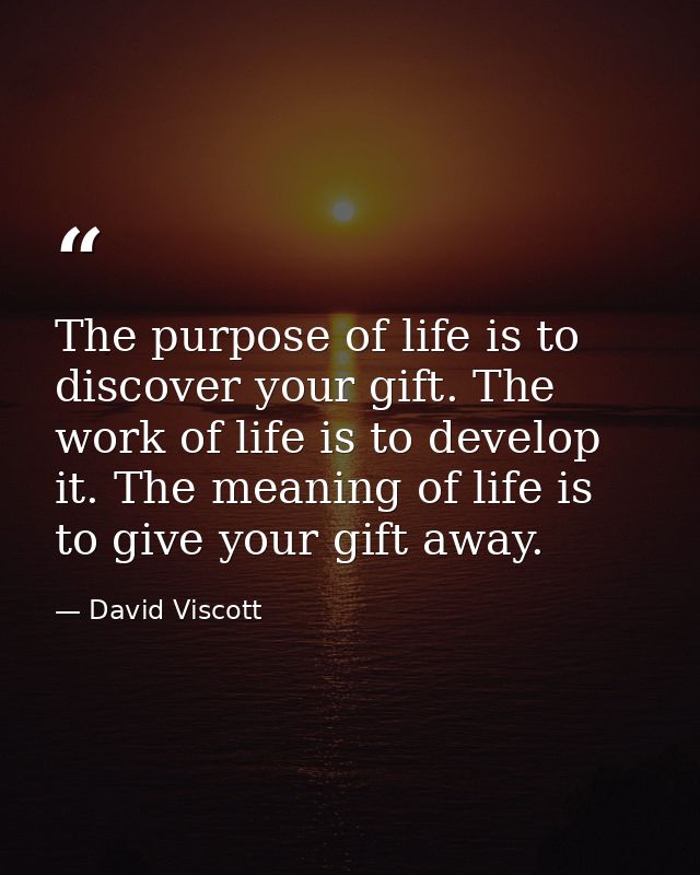 The purpose of life is to discover your gift. The work of life is to develop it. The meaning of life is to give your gif — David Viscott