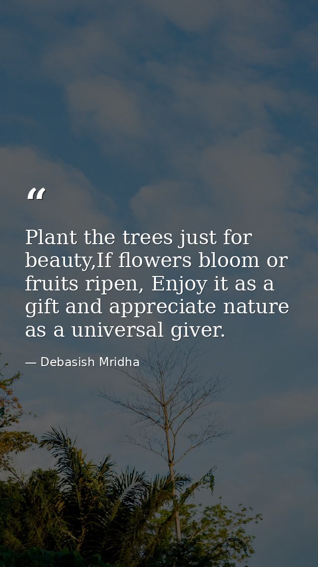 Plant the trees just for beauty,If flowers bloom or fruits ripen, Enjoy it as a gift and appreciate nature as a universa — Debasish Mridha