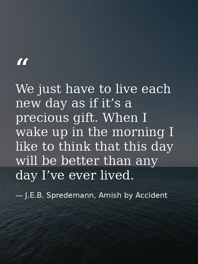 We just have to live each new day as if it’s a precious gift. When I wake up in the morning I like to think that this da — J.E.B. Spredemann, Amish by Accident