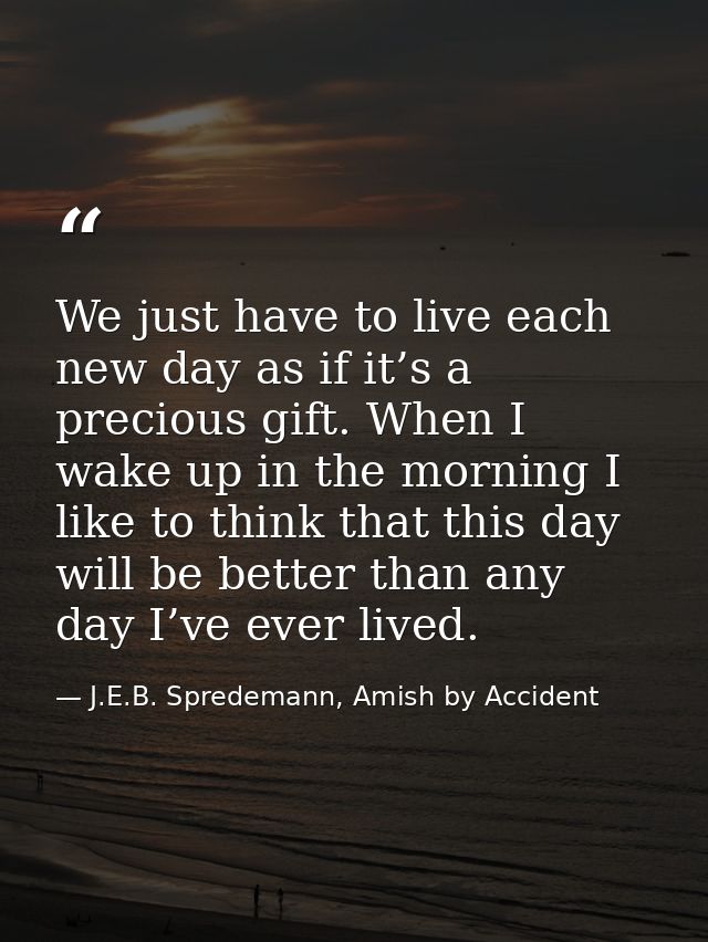 We just have to live each new day as if it’s a precious gift. When I wake up in the morning I like to think that this da — J.E.B. Spredemann, Amish by Accident