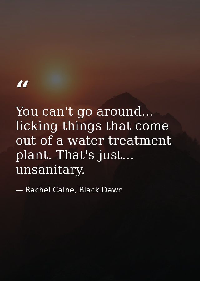 You can't go around... licking things that come out of a water treatment plant. That's just... unsanitary. — Rachel Caine, Black Dawn