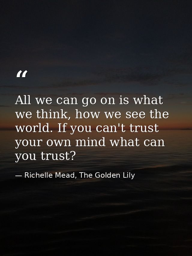 All we can go on is what we think, how we see the world. If you can't trust your own mind what can you trust? — Richelle Mead, The Golden Lily
