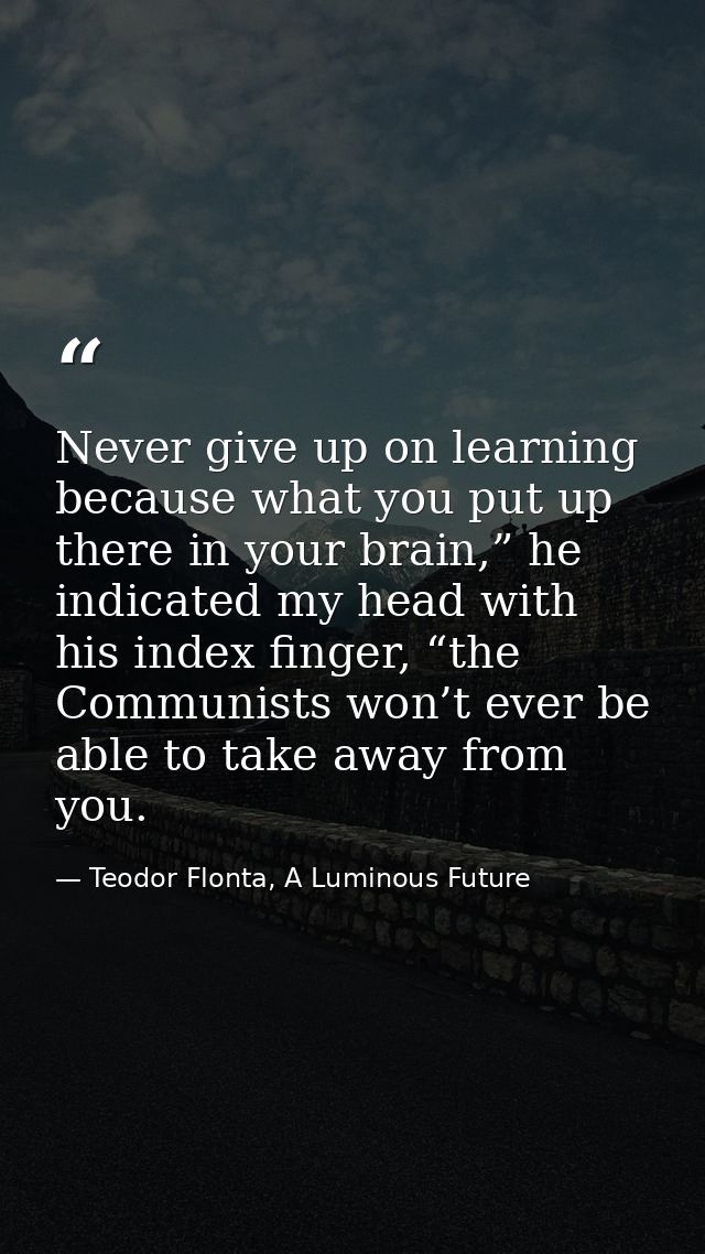 Never give up on learning because what you put up there in your brain,” he indicated my head with his index finger, “the — Teodor Flonta, A Luminous Future