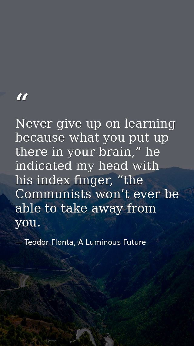 Never give up on learning because what you put up there in your brain,” he indicated my head with his index finger, “the — Teodor Flonta, A Luminous Future