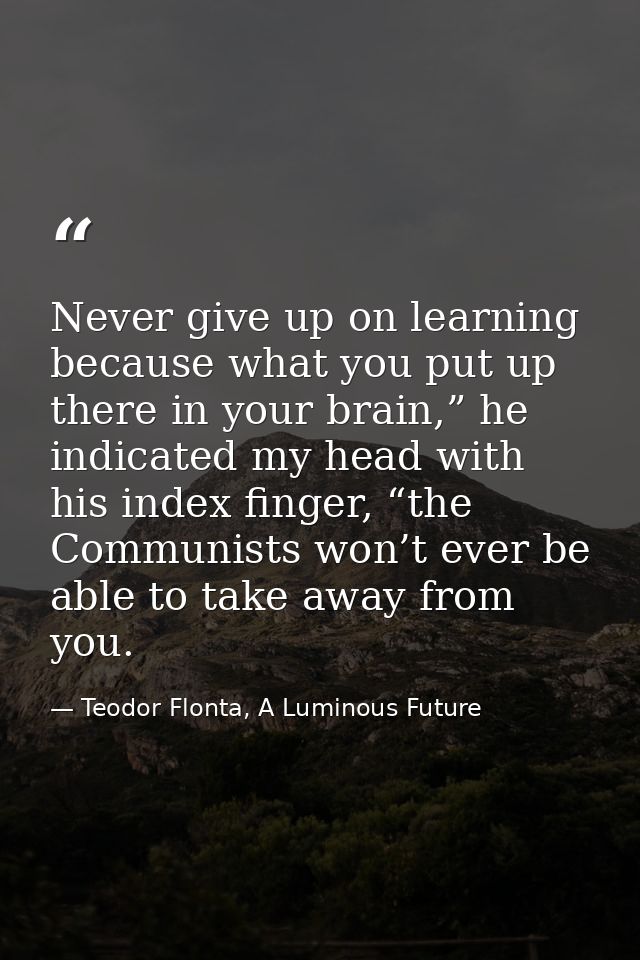 Never give up on learning because what you put up there in your brain,” he indicated my head with his index finger, “the — Teodor Flonta, A Luminous Future
