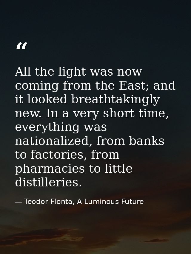 All the light was now coming from the East; and it looked breathtakingly new. In a very short time, everything was natio — Teodor Flonta, A Luminous Future