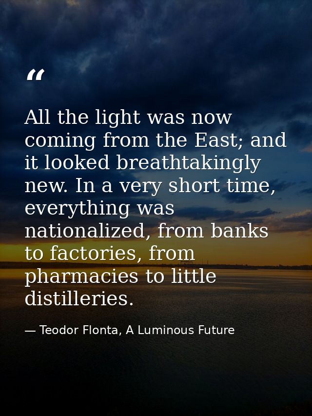 All the light was now coming from the East; and it looked breathtakingly new. In a very short time, everything was natio — Teodor Flonta, A Luminous Future