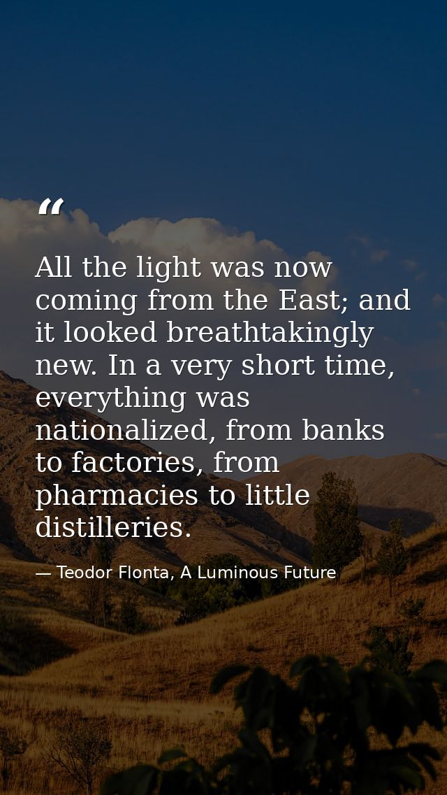 All the light was now coming from the East; and it looked breathtakingly new. In a very short time, everything was natio — Teodor Flonta, A Luminous Future