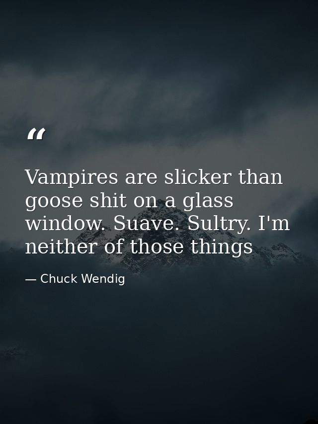 Vampires are slicker than goose shit on a glass window. Suave. Sultry. I'm neither of those things — Chuck Wendig
