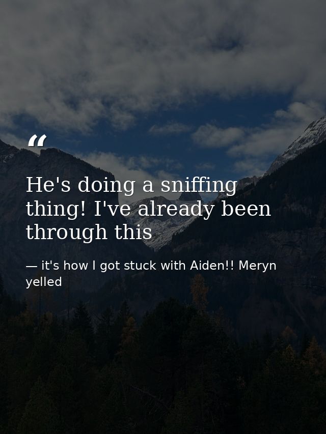 He's doing a sniffing thing! I've already been through this — it's how I got stuck with Aiden!! Meryn yelled