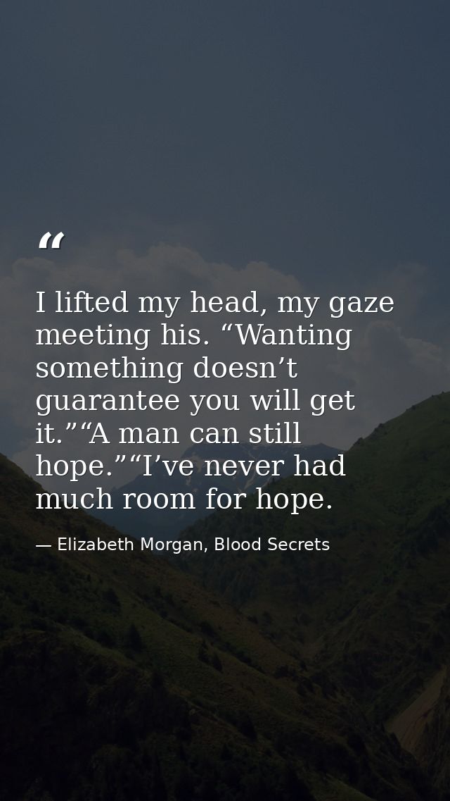 I lifted my head, my gaze meeting his. “Wanting something doesn’t guarantee you will get it.”“A man can still hope.”“I’v — Elizabeth Morgan, Blood Secrets