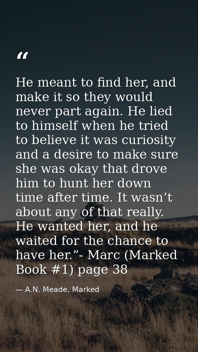 He meant to find her, and make it so they would never part again. He lied to himself when he tried to believe it was cur — A.N. Meade, Marked