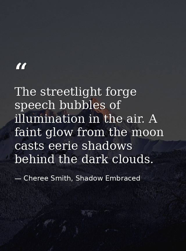 The streetlight forge speech bubbles of illumination in the air. A faint glow from the moon casts eerie shadows behind t — Cheree Smith, Shadow Embraced