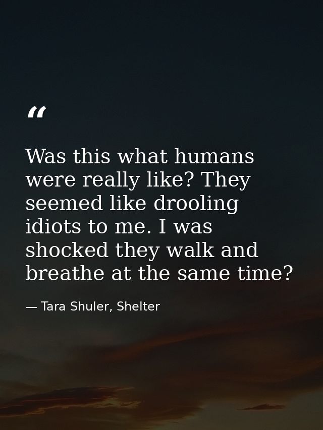 Was this what humans were really like? They seemed like drooling idiots to me. I was shocked they walk and breathe at th — Tara Shuler, Shelter