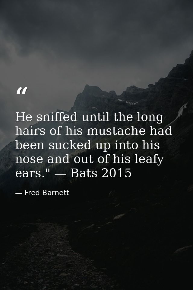 He sniffed until the long hairs of his mustache had been sucked up into his nose and out of his leafy ears." — Bats 2015 — Fred Barnett