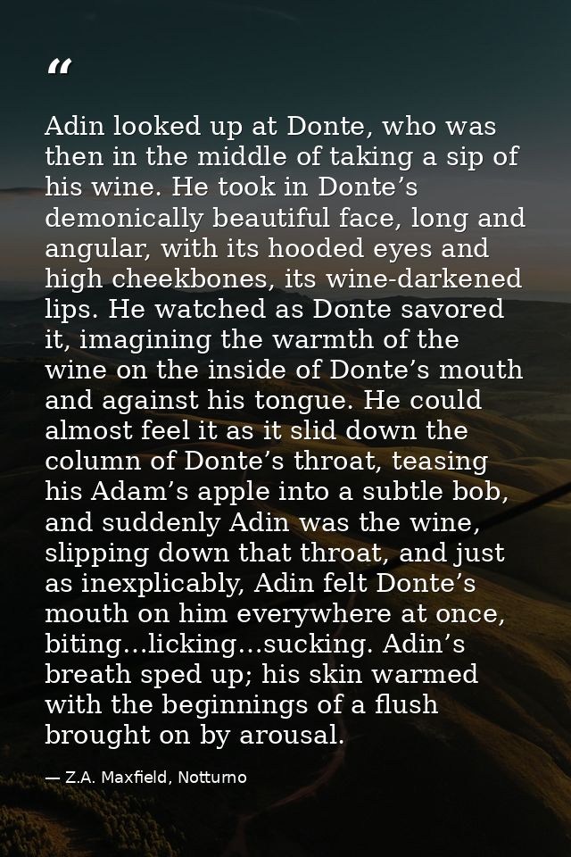Adin looked up at Donte, who was then in the middle of taking a sip of his wine. He took in Donte’s demonically beautifu — Z.A. Maxfield, Notturno