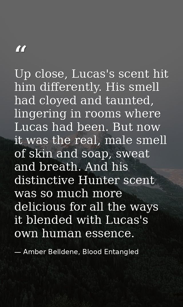 Up close, Lucas's scent hit him differently. His smell had cloyed and taunted, lingering in rooms where Lucas had been.  — Amber Belldene, Blood Entangled