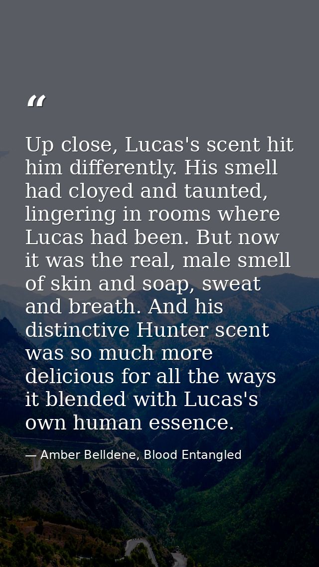Up close, Lucas's scent hit him differently. His smell had cloyed and taunted, lingering in rooms where Lucas had been.  — Amber Belldene, Blood Entangled