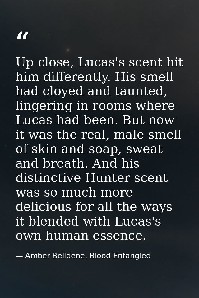 Up close, Lucas's scent hit him differently. His smell had cloyed and taunted, lingering in rooms where Lucas had been.  — Amber Belldene, Blood Entangled