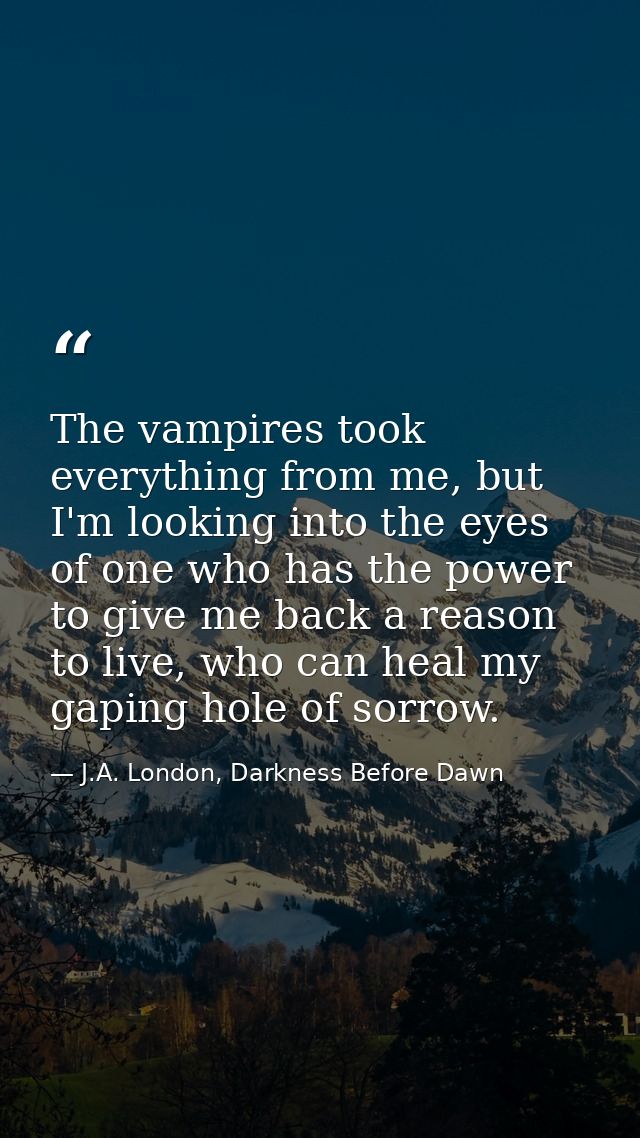 The vampires took everything from me, but I'm looking into the eyes of one who has the power to give me back a reason to — J.A. London, Darkness Before Dawn