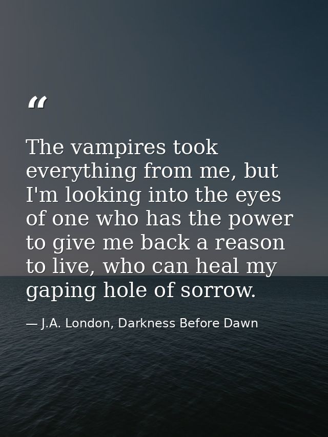 The vampires took everything from me, but I'm looking into the eyes of one who has the power to give me back a reason to — J.A. London, Darkness Before Dawn