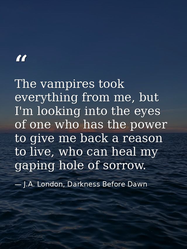 The vampires took everything from me, but I'm looking into the eyes of one who has the power to give me back a reason to — J.A. London, Darkness Before Dawn