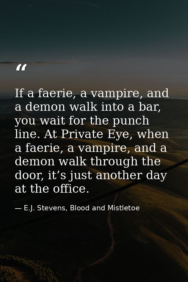 If a faerie, a vampire, and a demon walk into a bar, you wait for the punch line. At Private Eye, when a faerie, a vampi — E.J. Stevens, Blood and Mistletoe