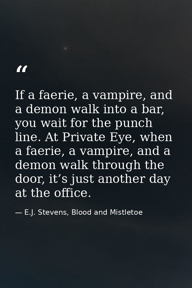If a faerie, a vampire, and a demon walk into a bar, you wait for the punch line. At Private Eye, when a faerie, a vampi — E.J. Stevens, Blood and Mistletoe