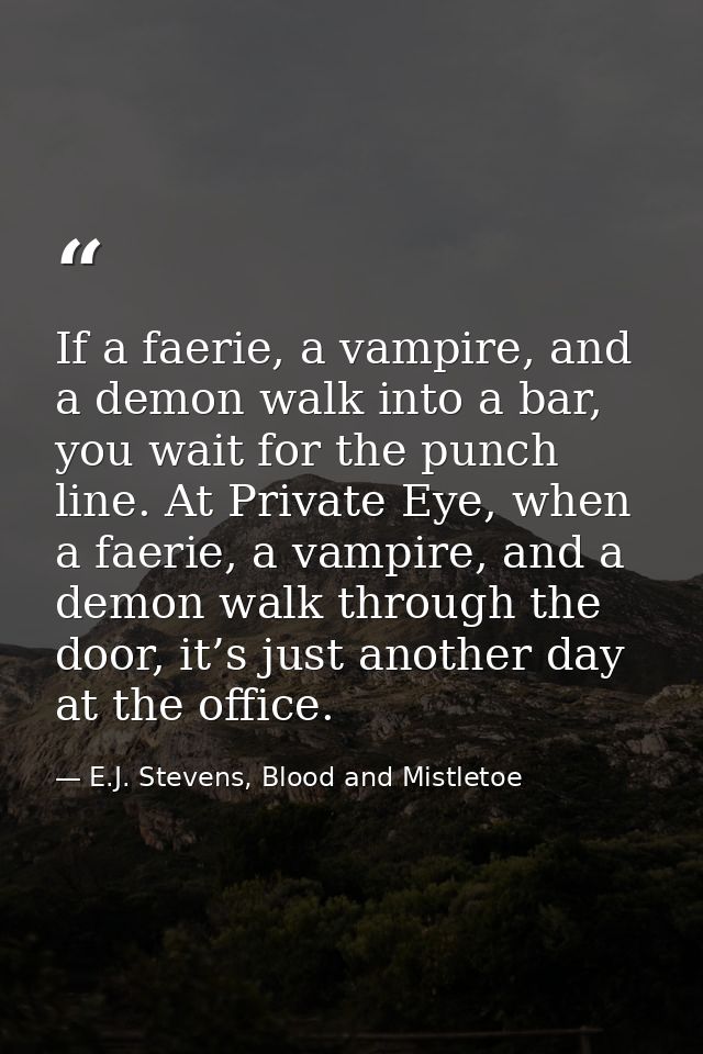 If a faerie, a vampire, and a demon walk into a bar, you wait for the punch line. At Private Eye, when a faerie, a vampi — E.J. Stevens, Blood and Mistletoe