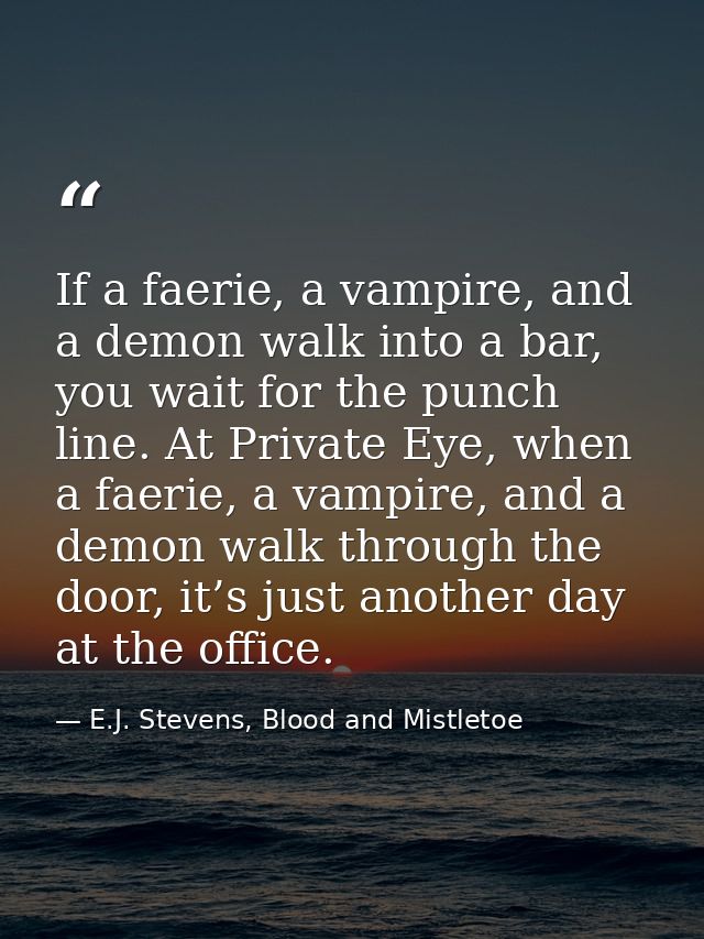 If a faerie, a vampire, and a demon walk into a bar, you wait for the punch line. At Private Eye, when a faerie, a vampi — E.J. Stevens, Blood and Mistletoe
