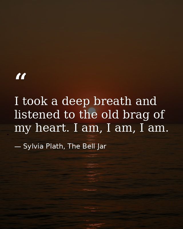 I took a deep breath and listened to the old brag of my heart. I am, I am, I am. — Sylvia Plath, The Bell Jar