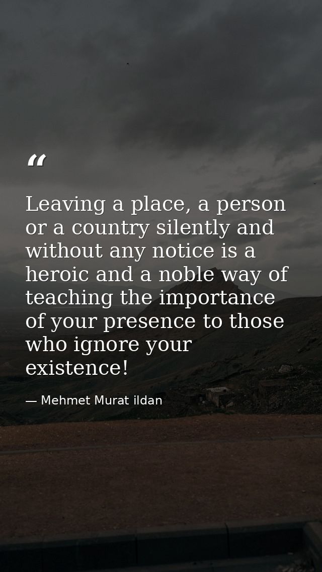 Leaving a place, a person or a country silently and without any notice is a heroic and a noble way of teaching the impor — Mehmet Murat ildan