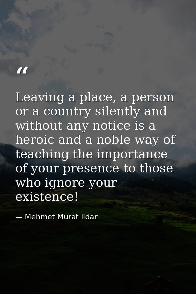 Leaving a place, a person or a country silently and without any notice is a heroic and a noble way of teaching the impor — Mehmet Murat ildan
