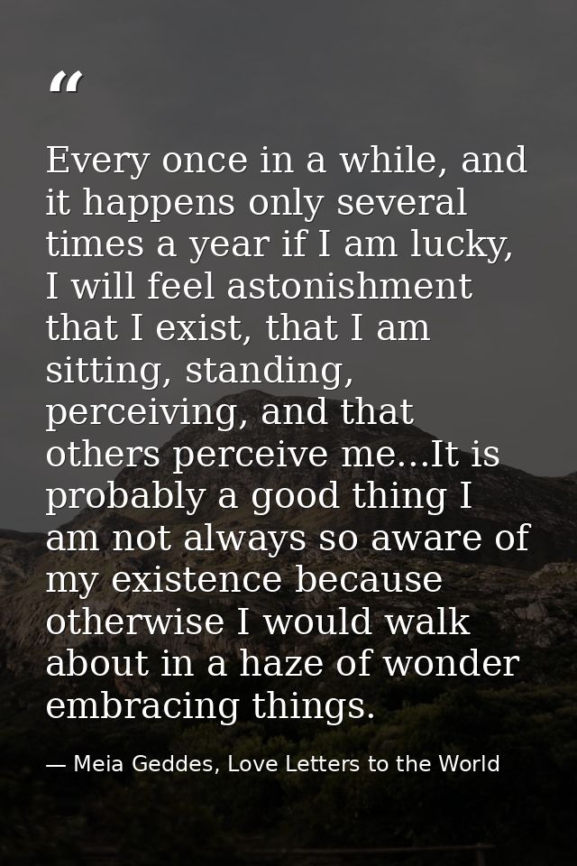 Every once in a while, and it happens only several times a year if I am lucky, I will feel astonishment that I exist, th — Meia Geddes, Love Letters to the World