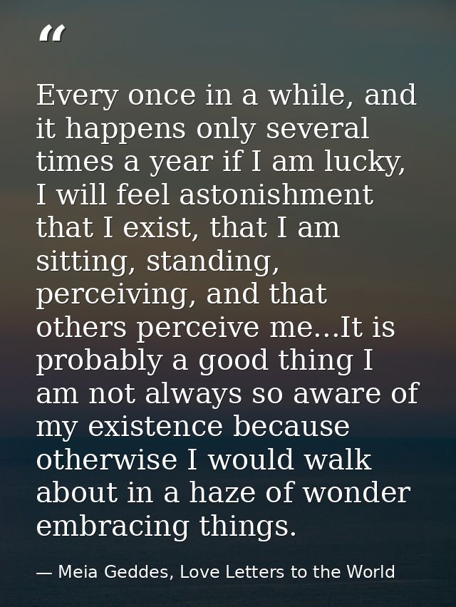 Every once in a while, and it happens only several times a year if I am lucky, I will feel astonishment that I exist, th — Meia Geddes, Love Letters to the World