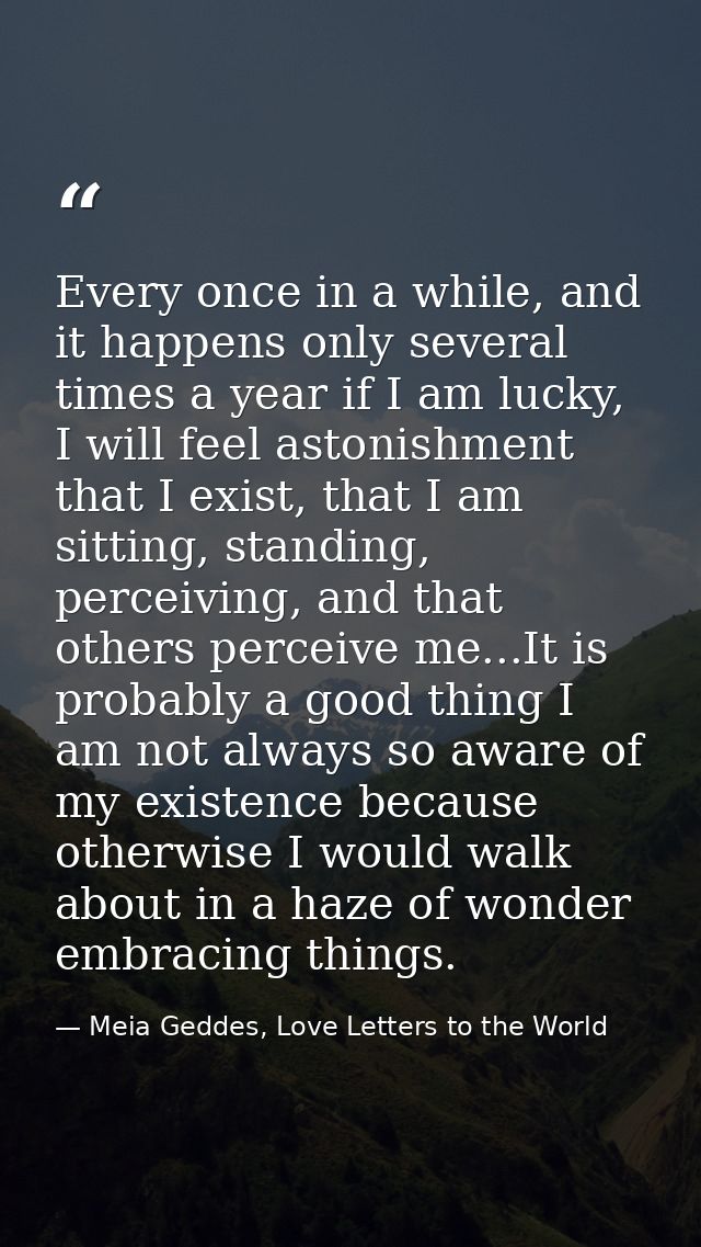 Every once in a while, and it happens only several times a year if I am lucky, I will feel astonishment that I exist, th — Meia Geddes, Love Letters to the World