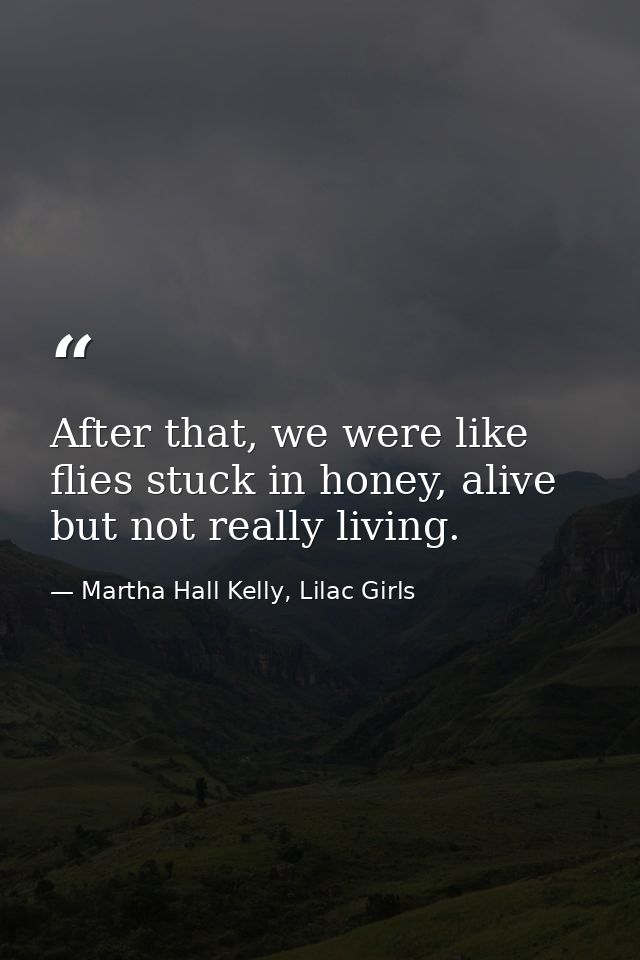 After that, we were like flies stuck in honey, alive but not really living. — Martha Hall Kelly, Lilac Girls