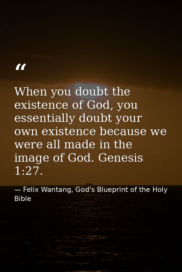 When you doubt the existence of God, you essentially doubt your own existence because we were all made in the image of G — Felix Wantang, God's Blueprint of the Holy Bible