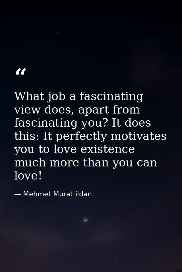 What job a fascinating view does, apart from fascinating you? It does this: It perfectly motivates you to love existence — Mehmet Murat ildan
