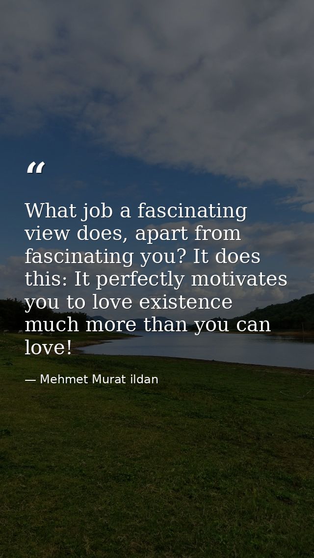 What job a fascinating view does, apart from fascinating you? It does this: It perfectly motivates you to love existence — Mehmet Murat ildan