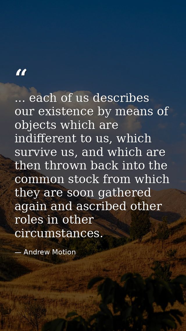 ... each of us describes our existence by means of objects which are indifferent to us, which survive us, and which are  — Andrew Motion
